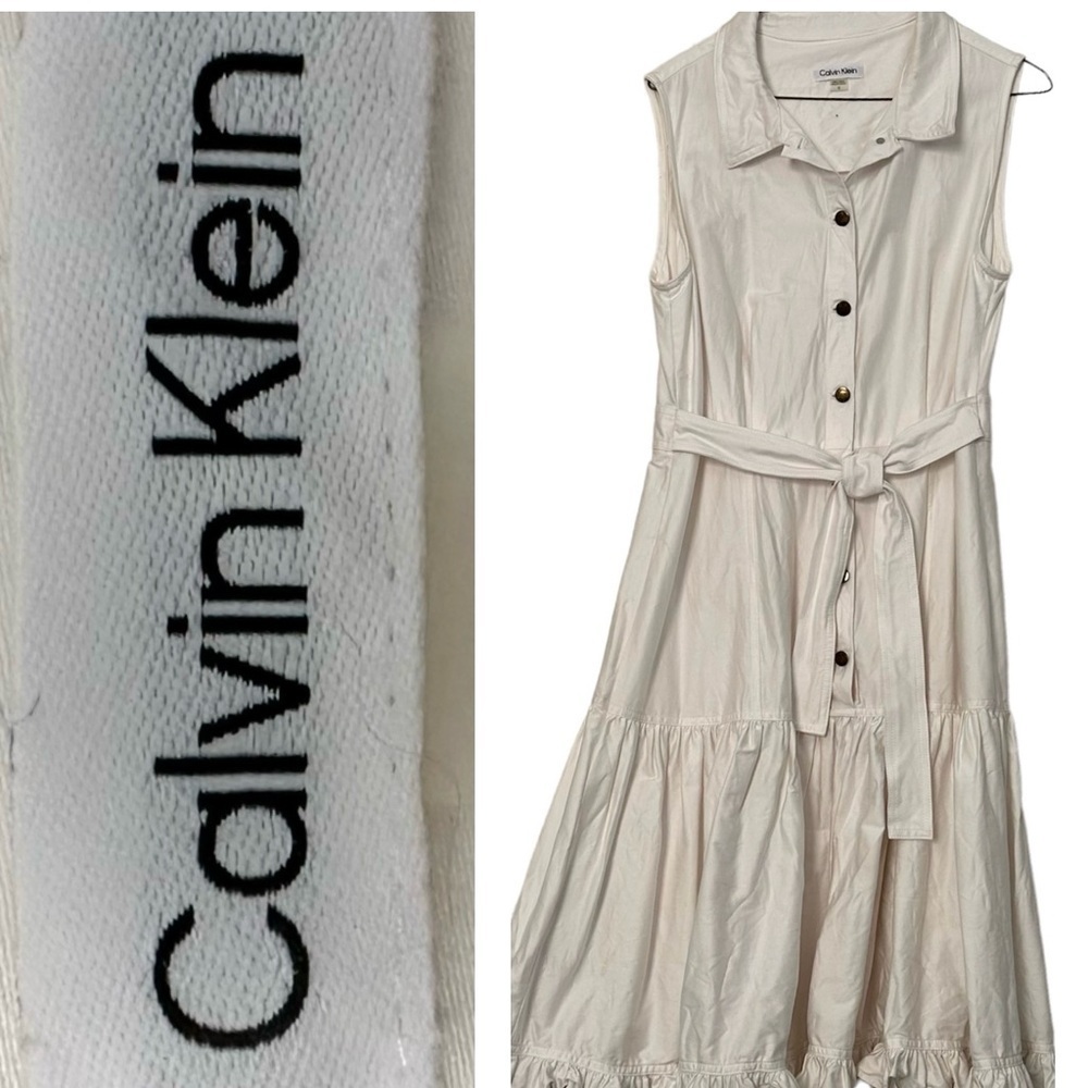 Calvin Klein White Dress Drop Waist Sz 12